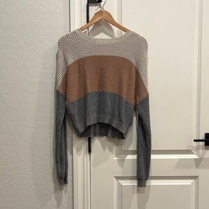 Hollister Women's Striped Sweater - Cream, Brown, Gray